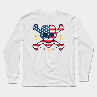 Skull with flag of USA Long Sleeve T-Shirt